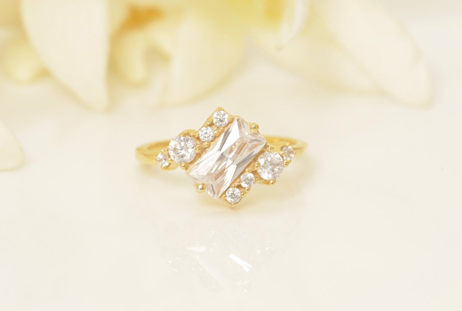 Diamond Cluster Engagement Ring, Alternative Wedding Band, Unique Cluster Nature Ring, Anniversary Gift